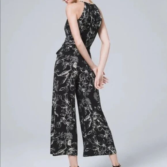 WHITE HOUSE BLACK MARKET Black & White Floral Jumpsuit Belted Sz 12 - Picture 2 of 10